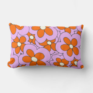 Hand Drawn Orange and Pink Flower Design Lumbar Cushion
