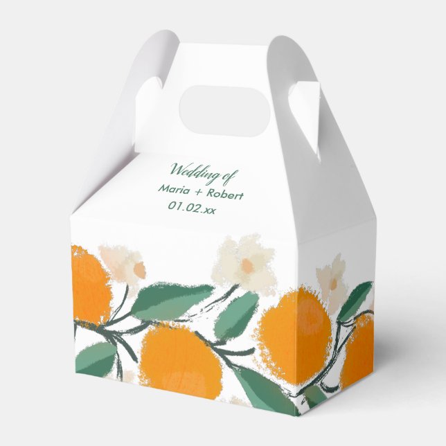 Hand Drawn Orange Botanical Abstract Bridal Shower Favour Box (Front Side)