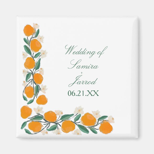Hand-Drawn Orange Botanical Abstract Wedding Magnet (Front)