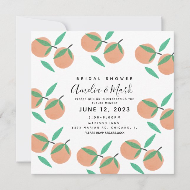 Hand Drawn Orange Botanical Bridal Shower Invitati Invitation (Front)
