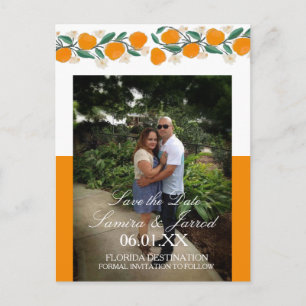 Hand-Drawn Orange Botanical Save the Dates Postcard