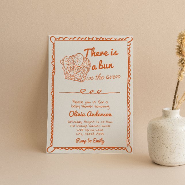 Hand Drawn Orange Bun In The Oven Baby Shower Invitation (Creator Uploaded)