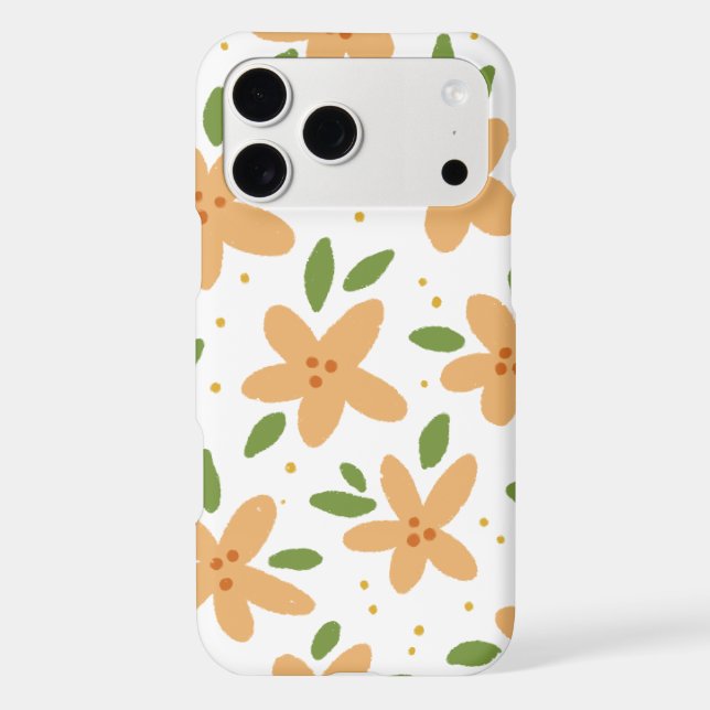 Hand-Drawn Orange Flower Green Leaf Pattern (Back)
