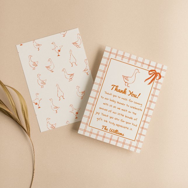 Hand Drawn Orange Silly Goose Ribbon Baby Shower Thank You Card (Creator Uploaded)