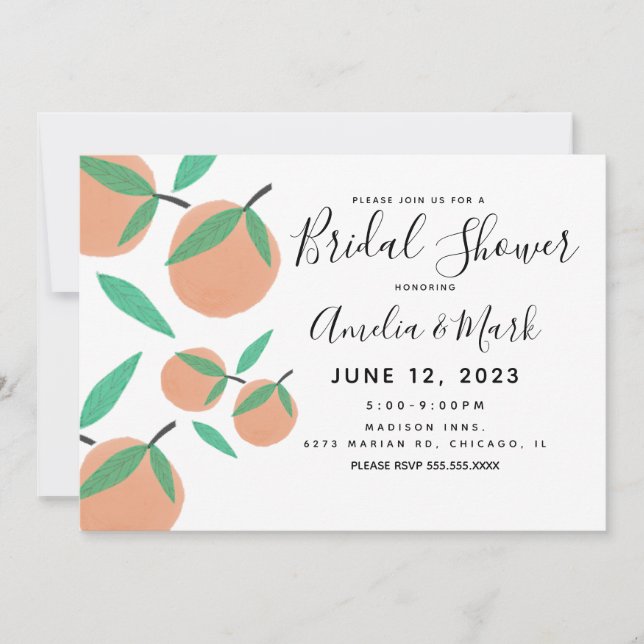 Hand Drawn Oranges Botanical Bridal Shower  Invitation (Front)