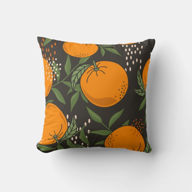 Hand-drawn oranges, colourful vintage background. cushion (Front)