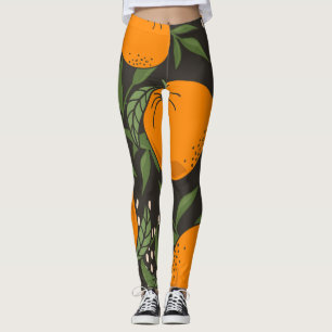 Hand-drawn oranges, colourful vintage background. leggings