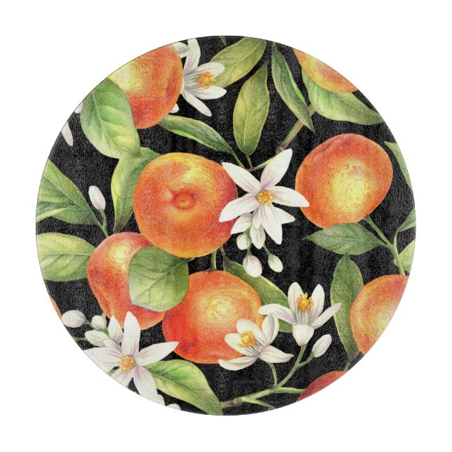 Hand Drawn Oranges: Floral Illustration. Cutting Board (Front)