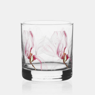 Hand Drawn Orchid Print Whiskey Glass