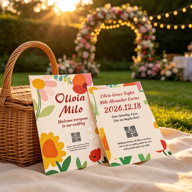 Hand-drawn outdoor flower wedding invitation (Creator Uploaded)