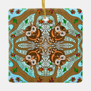 Hand drawn Owl Mandala  Ceramic Ornament