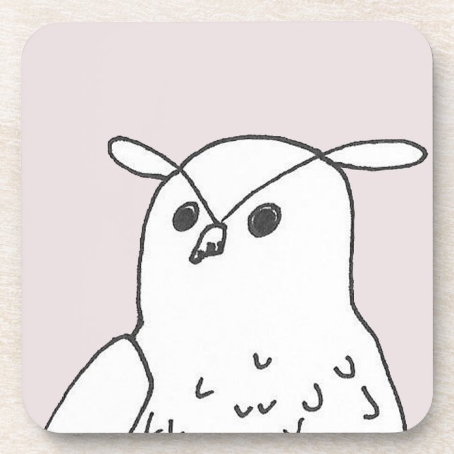 Hand-drawn Owl Pink Line Art Clean Drawing Coaster (Front)