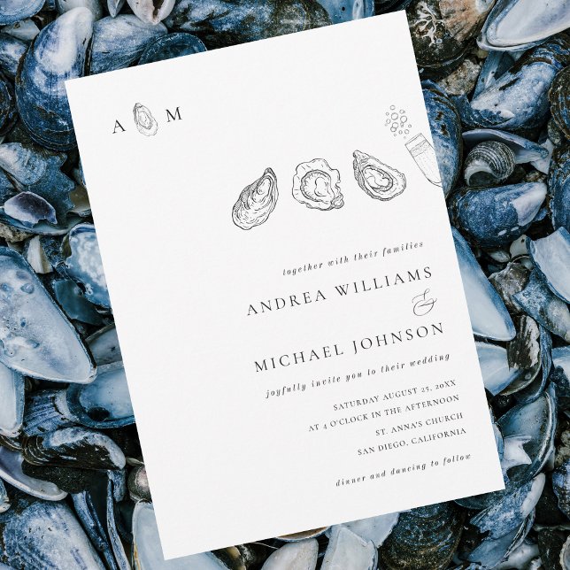 Hand Drawn Oyster Monogram Ampersand Wedding Invitation (Creator Uploaded)