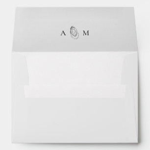 Hand Drawn Oyster Monogram Gray Wedding Envelope