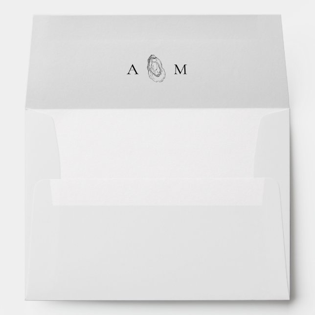 Hand Drawn Oyster Monogram Gray Wedding Envelope (Back (Bottom))