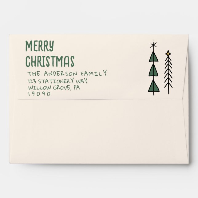 Hand Drawn Painted Abstract Merry Christmas Trees Envelope (Back (Top Flap))