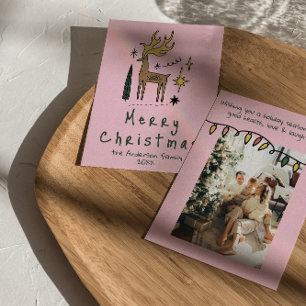 Hand Drawn Painted Funky Reindeer Merry Christmas Holiday Card