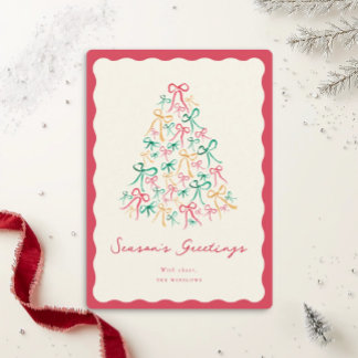 Hand Drawn Painted Ribbon Bow Tree Holiday Card 