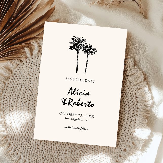 Hand Drawn Palm Tree Tropical Boho Budget Wedding Save The Date (Creator Uploaded)