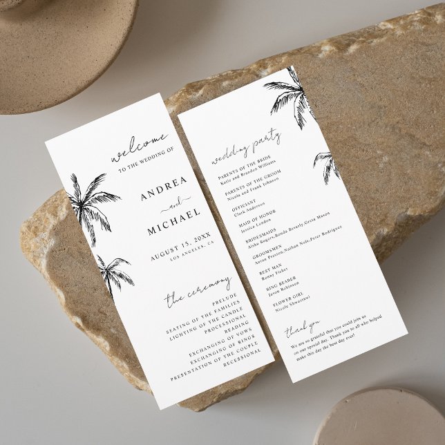 Hand Drawn Palm Tree Tropical Destination Wedding Programme (Creator Uploaded)