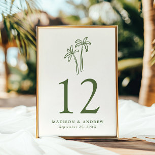 Hand-Drawn Palm Trees Cream Wedding Table Number