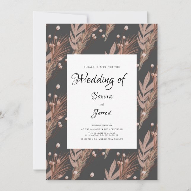 Hand Drawn Pampas Pattern Botanical Wedding Invitation (Front)