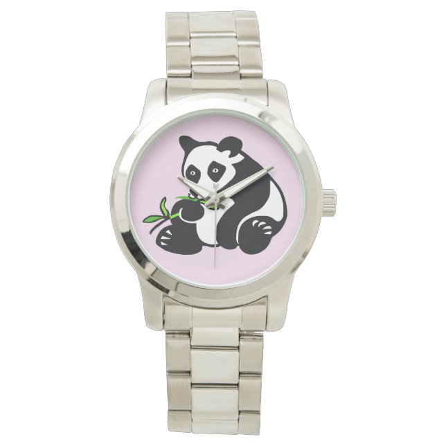 Hand drawn PANDA Bear - Nature -Wildlife - Pink Watch (Front)
