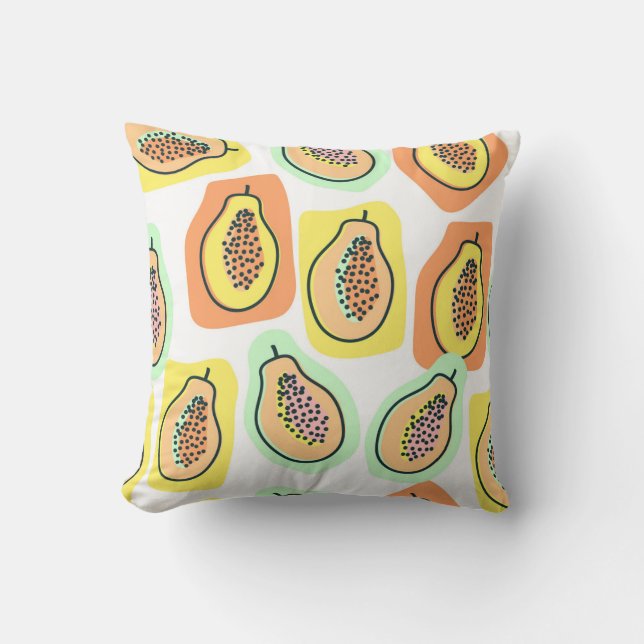 Hand-Drawn Papaya: Creative Vintage Pattern Cushion (Front)