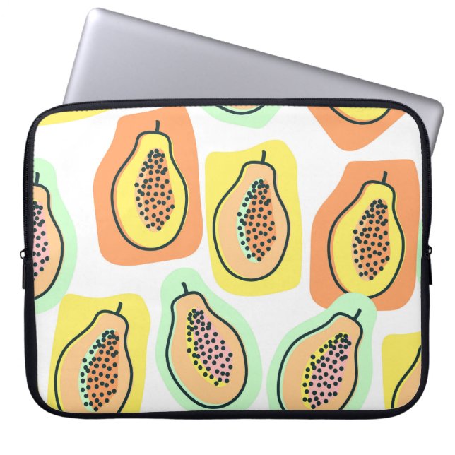 Hand-Drawn Papaya: Creative Vintage Pattern Laptop Sleeve (Front)