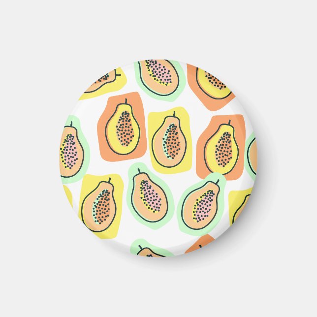 Hand-Drawn Papaya: Creative Vintage Pattern Magnet (Front)