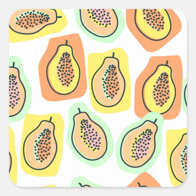 Hand-Drawn Papaya: Creative Vintage Pattern Square Sticker (Front)