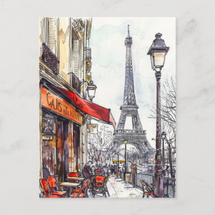 Hand Drawn Paris Scenes Postcard