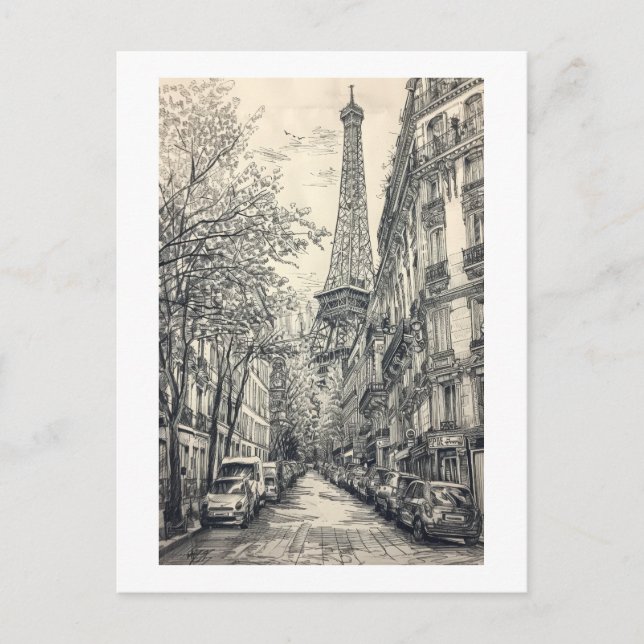 Hand Drawn Paris Scenes Postcard (Front)