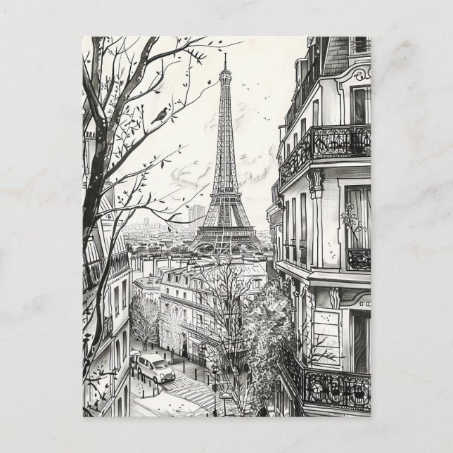 Hand Drawn Paris Scenes Postcard (Front)