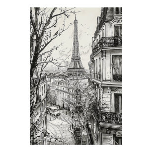 Hand Drawn Paris Scenes Poster