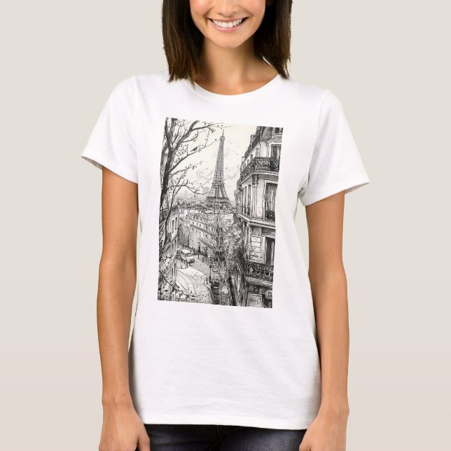 Hand Drawn Paris Scenes T-Shirt (Front)