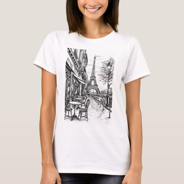 Hand Drawn Paris Scenes T-Shirt (Front)
