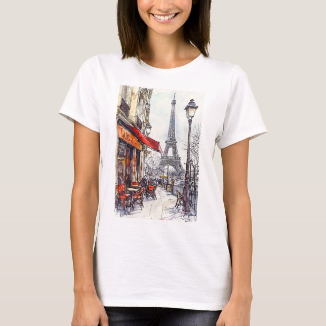 Hand Drawn Paris Scenes T-Shirt (Front)