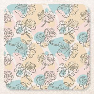 Hand Drawn Pastel Floral Pattern Sketch Square Paper Coaster