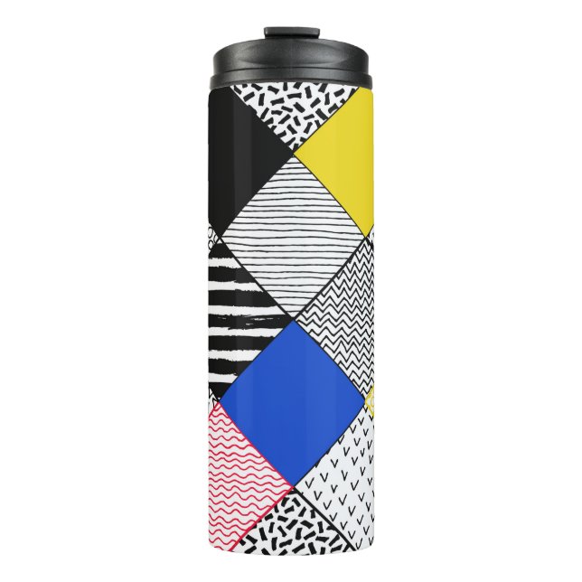Hand Drawn Patchwork Background. Childish textured Thermal Tumbler (Front)
