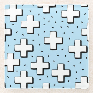 Hand-Drawn Pattern with Plus Signs. Glass Coaster