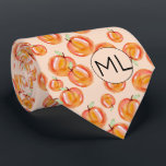 Hand Drawn Peach Illustration Add Initials Funny Tie<br><div class="desc">This perfectly peach pattern was created using my hand painted mixed media illustration and makes a quirky novelty design for those that don't take life, or their socks too seriously! The muted tone on tone design gives it a slightly retro feel. Customise with your initials. Original art by Malissa Melrose....</div>