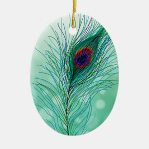 Hand drawn Peacock Feathers Personalised Ceramic Tree Decoration