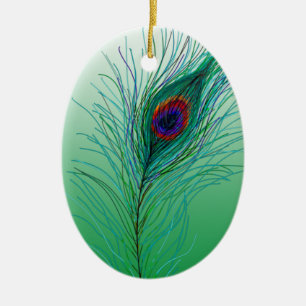 Hand drawn Peacock Feathers Personalised    Ceramic Tree Decoration