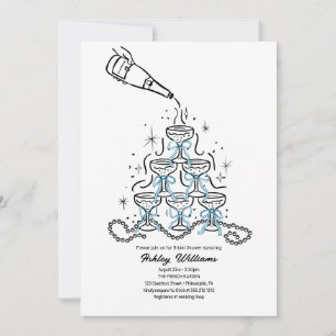 Hand Drawn Pearls & Prosecco Bridal Shower Invitation