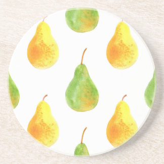 Hand-drawn pears, watercolor food picture coaster