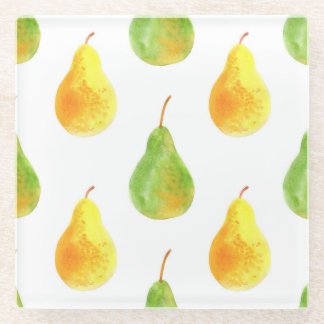 Hand-drawn pears, watercolor food picture glass coaster