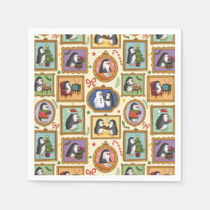 Hand Drawn Penguin Christmas Pattern Napkins