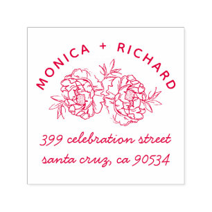 Hand-drawn Peonies Names & Hand-written Address Self-inking Stamp