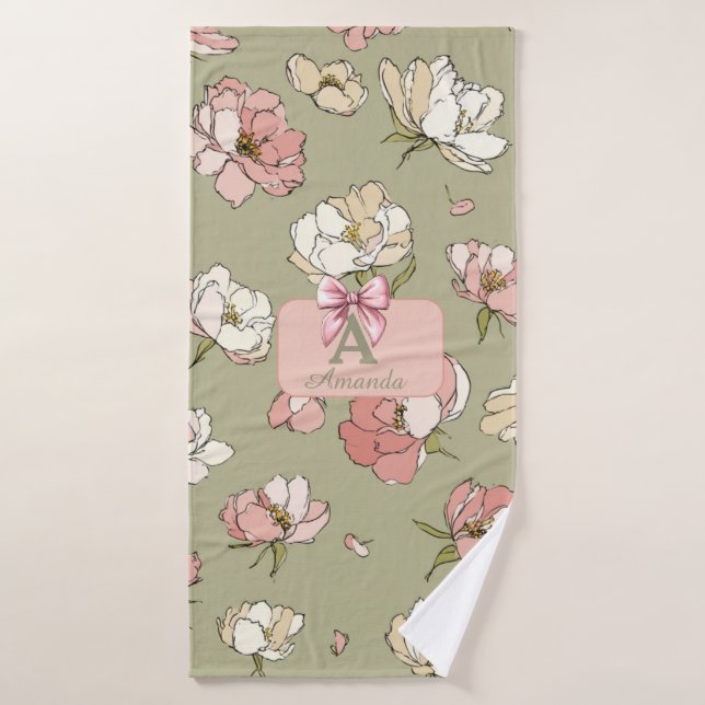 Hand-Drawn Peony Pattern Towel (Bath Towel)